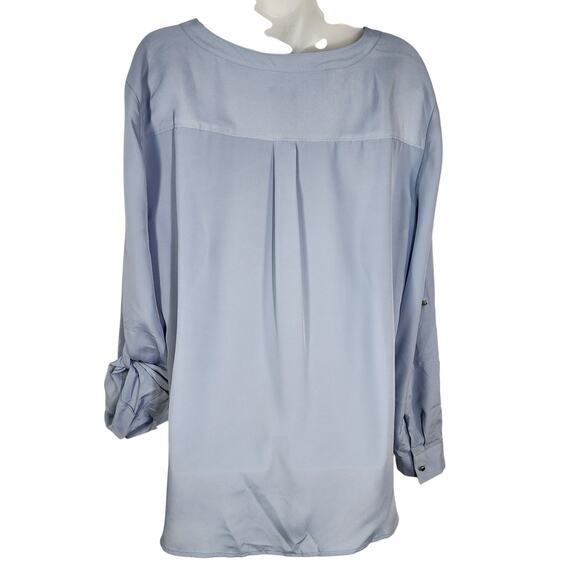 Ann Taylor Blouse Womans Size XL Blue Long Roll Tab Sleeve Popover Hidden Button - Picture 2 of 10